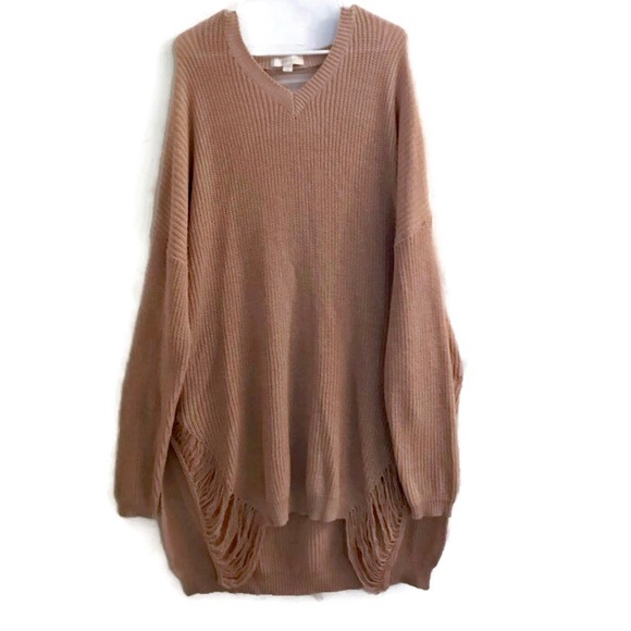 Nicki Minaj Sweaters - Oversized Distressed Long Sleeve Sweater Dress
